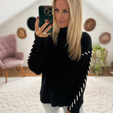 Georgina Black Stitch Effect Mock Neck Sweater IN STORE