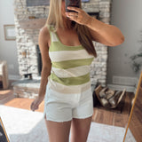 Cream & Matcha Striped Knit Tank