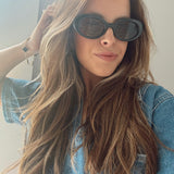 Becky Black Retro Oval Cat Eye Sunglasses