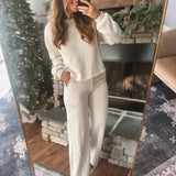 Sand Beige French Rib Pullover and Pants Set