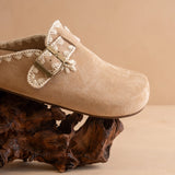 Almond Teri Buckle Mule
