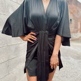 Adley Black Satin Front Tie Mini