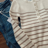 Perfect Moment Cream/Taupe Striped Ribbed Henley