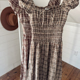 Khaki Plaid Ruffle Smocked Midi Dress