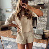 Taupe Striped Liora Top and Shorts Set