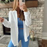 White Raw Edge Button Down Shacket