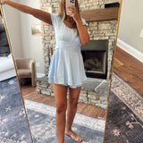 Light Blue Puff Sleeve Tie Waist Romper