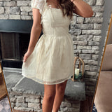 Puff & Play Ecru Square Neck Gingham Mesh Mini