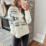 Festive Cream Nordic Pattern Button Down Cardi