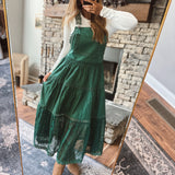 Cast A Spell Forest Green Lace Tiered Overall Dress
