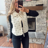 Ivory Ribbon Embroidered Quilted Tie Front Vest