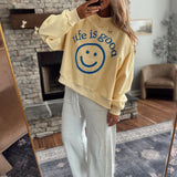 Butter Yellow Life is Good Mock Neck Sweatshirt