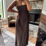 Yuki Brown Strapless Linen Midi