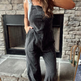 Cinch & Slouch Black Mineral Washed Cotton Overall Jumpsuit