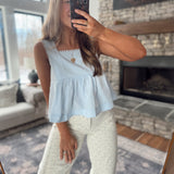 Powder Blue Crochet Trim Babydoll Top