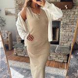 Mocha Striped Knit Tank Midi Dress