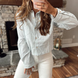 Look So Fine Blue Striped Cropped Linen Collared Shirt