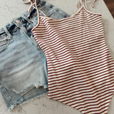 Red Hot Striped Shoulder Tie Tank Bodysuit