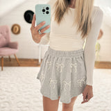 Pearly Girly Grey Cotton Terry Bow Embellished Skort