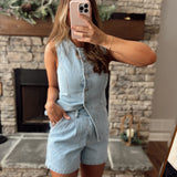 Campus Crush Pleated Lt Denim Shorts