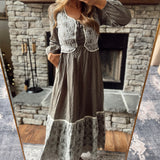Olive Embroidered Corset Maxi Dress