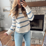 Cream Blue Striped Lurex Sweater