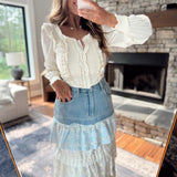 Angelica Cream Ruffled Corset Contrast Blouse