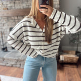 Cream Cabana Striped Piper Knit Cardigan