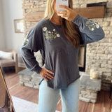 Charcoal Denim Pocket Full of Posies Top