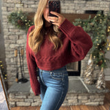 Wine Braided Charm Cropped Sweater