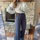 Dusty Indigo Ebby Ribbed Wide Leg Sweatpants