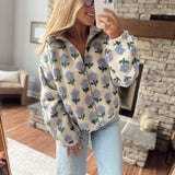Ecru & Periwinkle Floral Sherpa Jacket