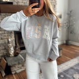 Heather Gray USA Patchwork Pullover