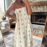 Pink Floral Tile Midi Dress