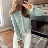 Sage Aleida Lace Trim Cardigan