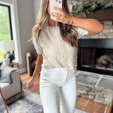 Sand Maple Cable Knit Short Sleeve Cardi