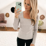 Total Flirt H. Grey Square Neck Rib. Sweater