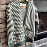 Dark Sage Check & Stripe Contrast Cardigan
