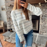 Dusty Teal Striped Oversized Sweater