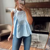 Wild West Light Blue Sleeveless Gathered Poplin Top