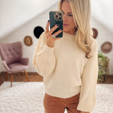 Cream Ribbed Puff Sleeve Sweater IN STORE