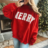 Red Merry Embroidered Mock Neck Sweatshirt