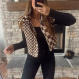 Brown Cropped & Checked Vest