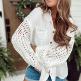 Sal Off White Sweater Sleeve Gauze Button-Up