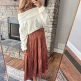 Wild Sienna Satin Tiered Midi Skirt