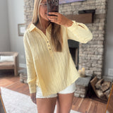 Yellow Soft Pleat Button Top
