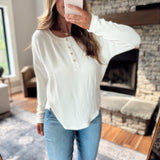 Cream Vera Waffle Knit Henley Long Sleeve