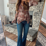 Red Bean Floral Mesh Drapy Blouse