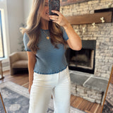 Boreal Blue Striped Ruffle Top