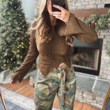 Hannah Handkerchief Hem Textured Espresso Long Sleeve